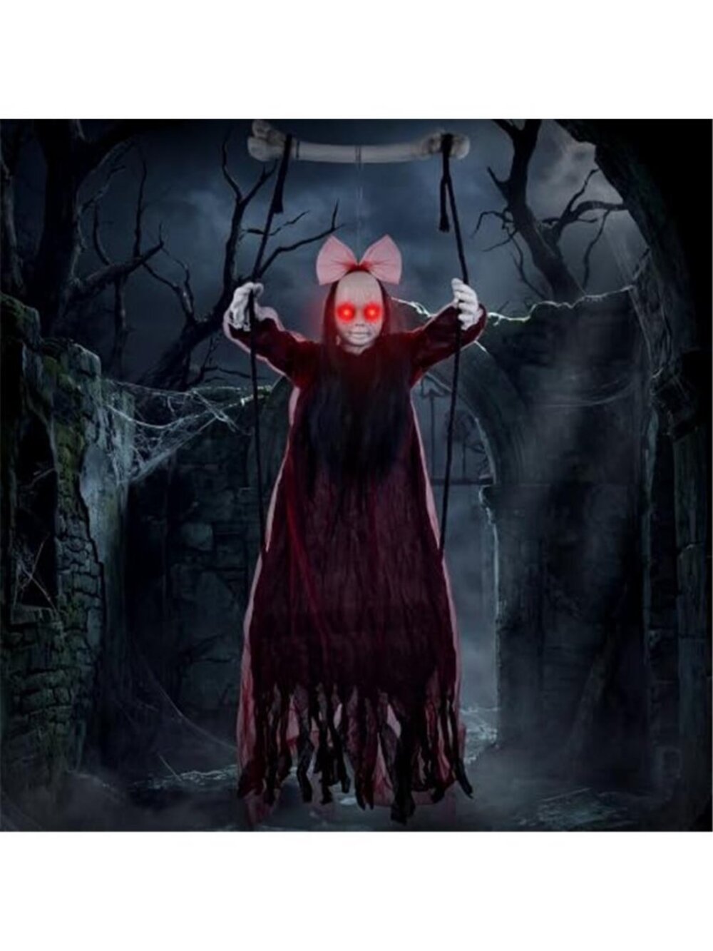Halloween Hanging Ghost Decorations Outdoor, Animated Swinging Ghost with Sound